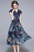 Charming & Vivid High Quality Women Autumn Dress, 2-Piece Set, Belted Denim Top + Chiffon Floral Skirt, Trendy Office & Evening Wear